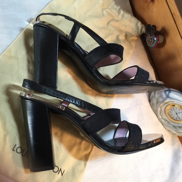 LOUIS VUITTON HEELS LEATHER SLINGBACK MONOGRAM 37 - Picture 9 of 12